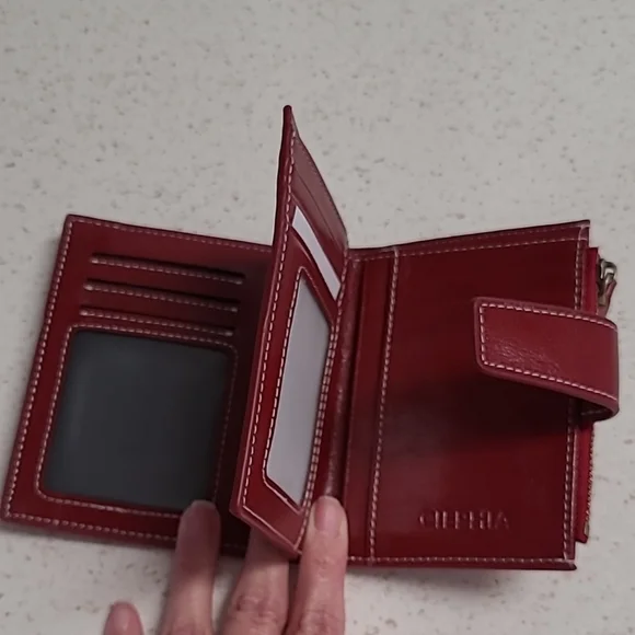 Vegan Leather Bifold Red Wallet - Picture 2 of 5